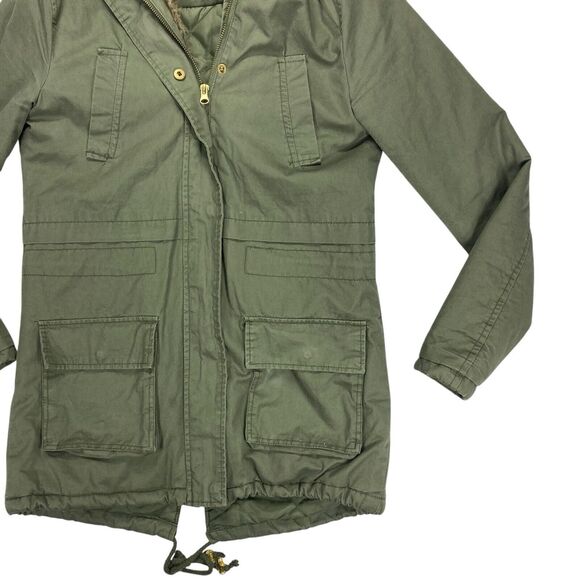 Miss London Jacket Women S Green Sherpa-lined Full Zip Faux Fur Trim Hooded Coat - Picture 4 of 16